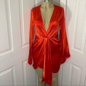 Orange draped wrap dress